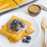 Sheet Pan Sweet Potato Protein Pancakes - gluten-free, dairy-free pancakes baked in the oven on a sheet pan!