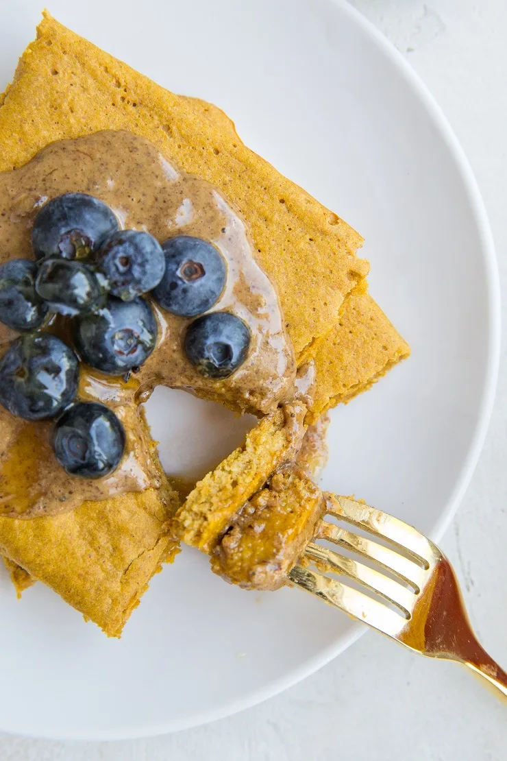 Gluten-Free Sweet Potato Pancakes made on a sheet pan in the oven! Dairy-free, made with whole rolled oats for a healthful breakfast