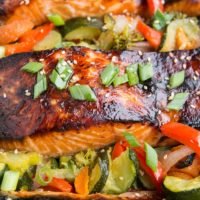 Teriyaki Salmon Recipe - a quick and easy delicious salmon recipe! Serve it up with roasted vegetables for a balanced, delicious meal.
