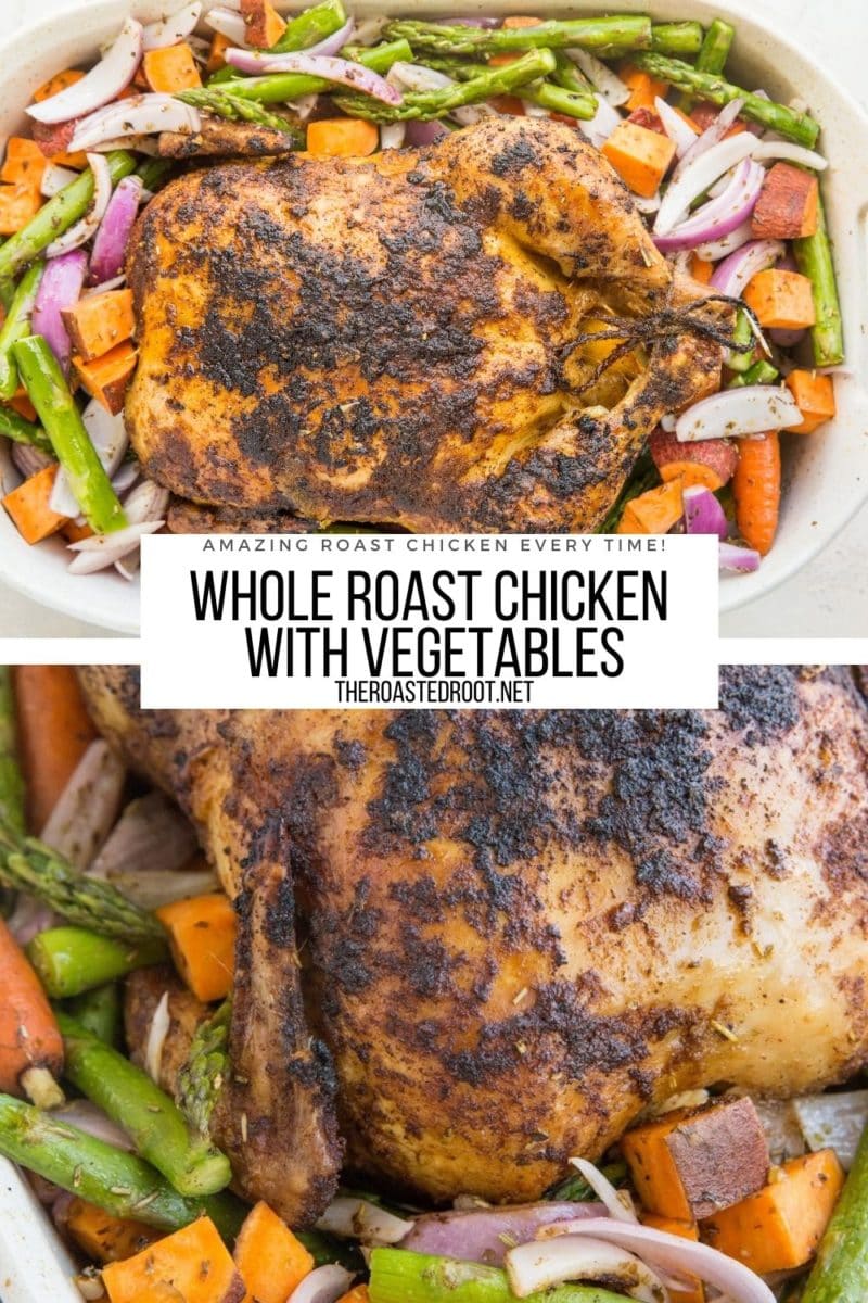 Whole Roast Chicken Recipe with Vegetables - an easy goof-proof method of achieving delicious tender chicken every time!