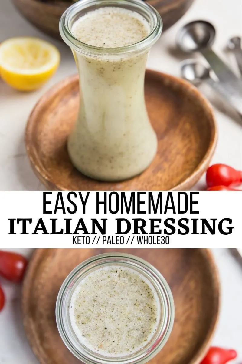 Quick and easy homemade Italian Dressing Recipe made with simple pantry ingredients you already likely have on hand! Spruce up all of your salads with this fresh, delicious healthy salad dressing! Paleo, keto, whole30, vegan and delicious!