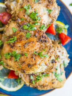 Greek Chicken Recipe - delicious chicken thighs marinated in a Mediterranean inspired marinade for fresh zesty herby chicken