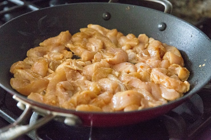 Brown the chicken in a skillet