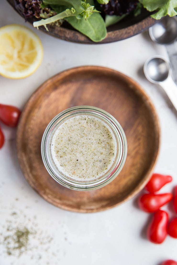 Easy Homemade Italian Salad Dressing with just a few basic ingredients. Flavorful, healthful, paleo, whole30, keto, and great on any salad!