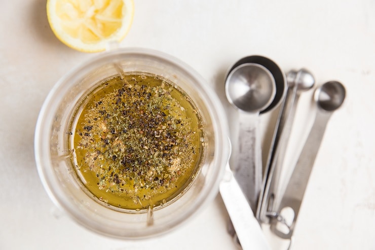 Ingredients for Italian salad dressing in a blender