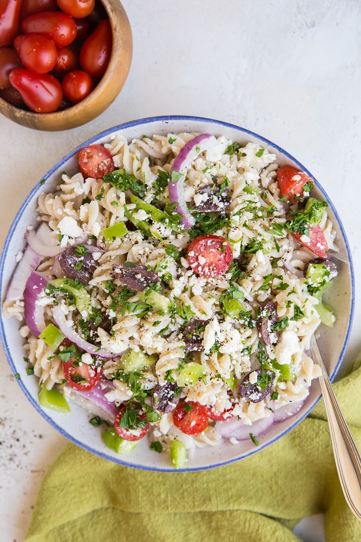 Easy Italian Pasta Salad made gluten-free and vegetarian. A fresh, easy pasta salad recipe perfect for summer BBQs and picnics!