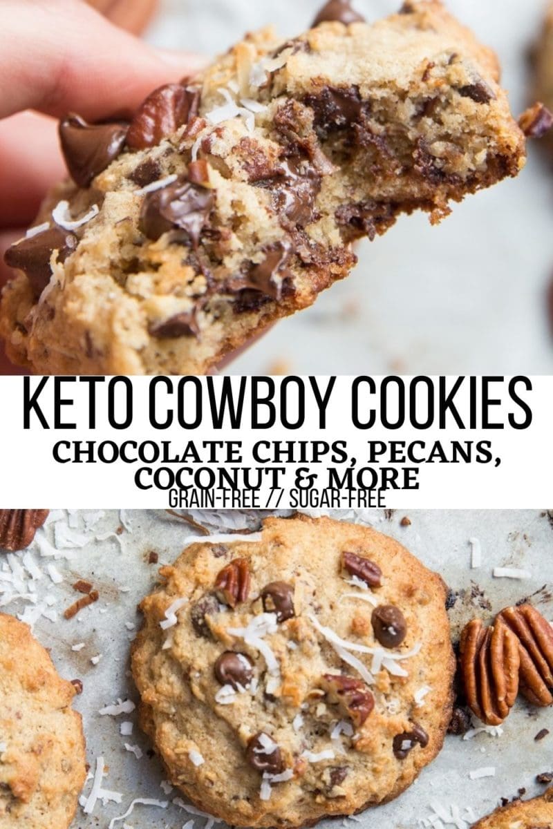 Grain-Free Keto Cowboy Cookies with pecans and shredded coconut - sugar-free, grain-free, insanely delicious cookie recipe! A sugar-free version of Laura Bush Cowboy Cookies