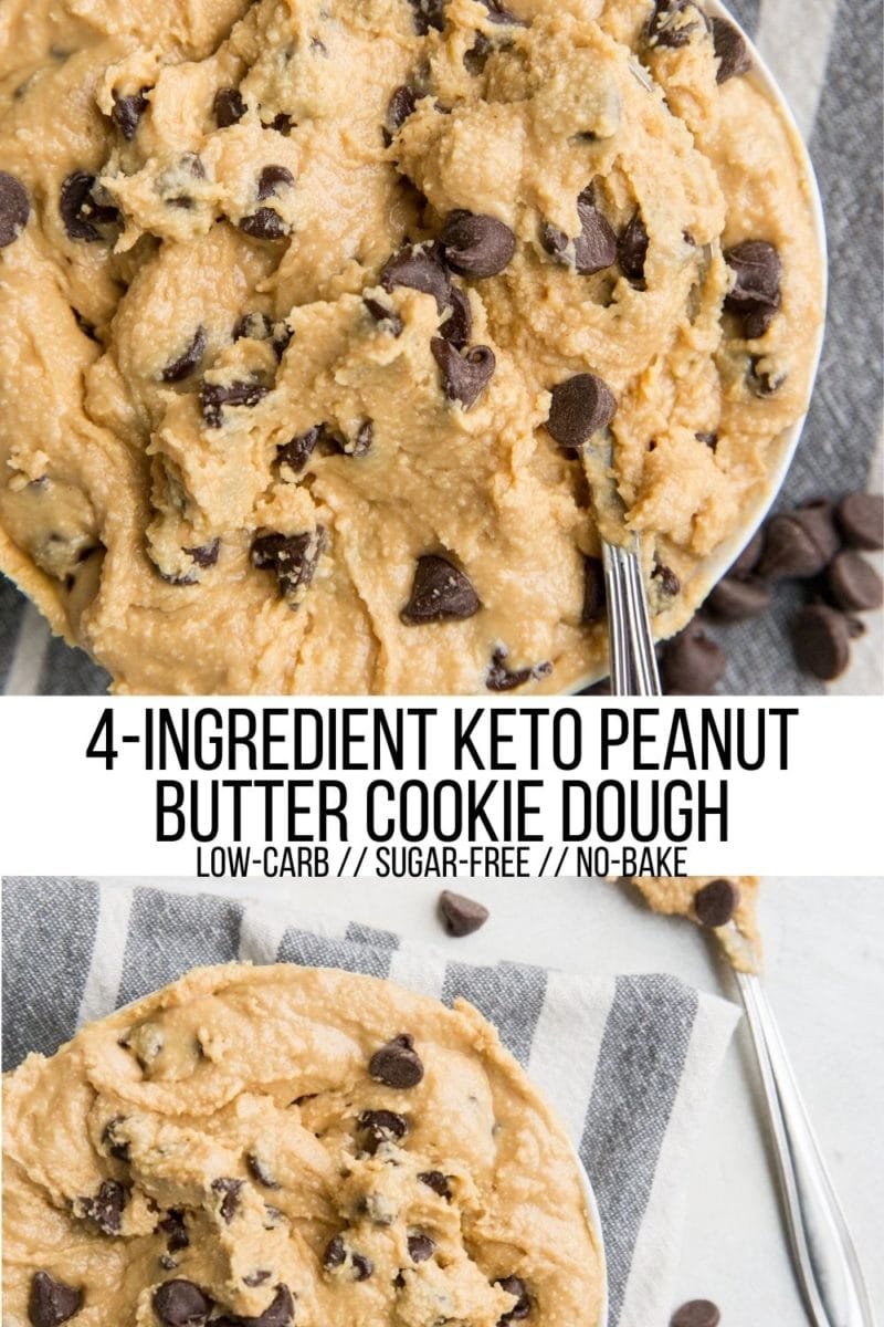 Low-Carb Keto Peanut Butter Cookie Dough made with only 4 ingredients! This simple raw cookie dough recipe is egg-free, sugar-free, and grain-free!