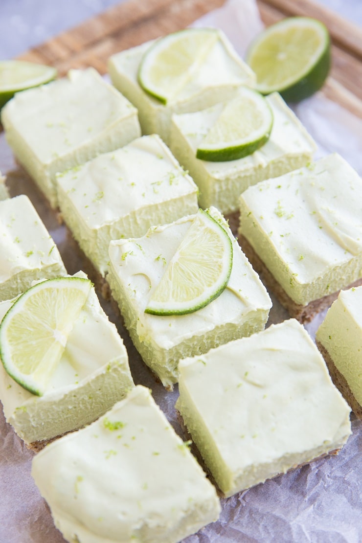 Keto Key Lime Pie bars made sugar-free, vegan, dairy-free, and grain-free. A delicious low-carb summer no-bake dessert recipe!