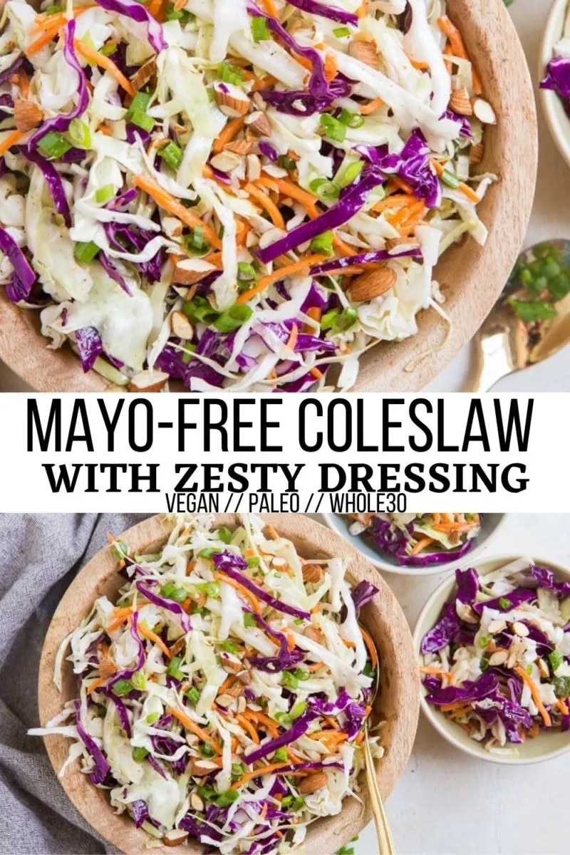 Mayo-Free Coleslaw Recipe with a zesty dressing is a refreshing side dish or condiment! Serve it up at your barbecue!