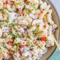 Mayo-Free Macaroni Salad Recipe - simple ingredients, lots of flavor and a Greek yogurt dressing make this easy macaroni salad so refreshing!