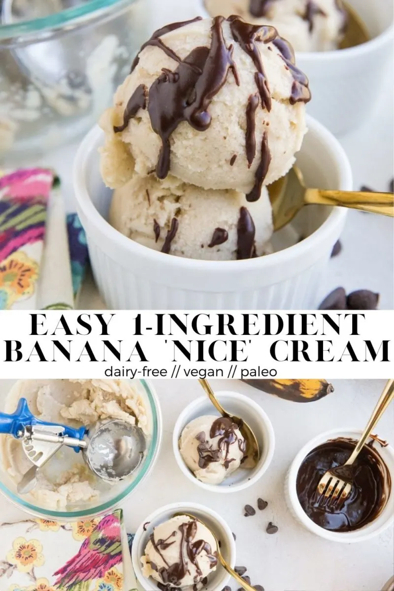 Easy 1-Ingredient Banana Nice Cream made with only bananas! An instant soft serve ice cream recipe that is vegan, paleo, dairy-free, egg-free and doesn't require an ice cream maker!