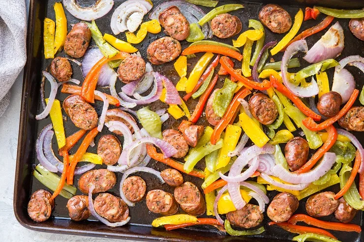 Easy Sausage and Peppers Recipe - includes instructions for sheet pan or skillet