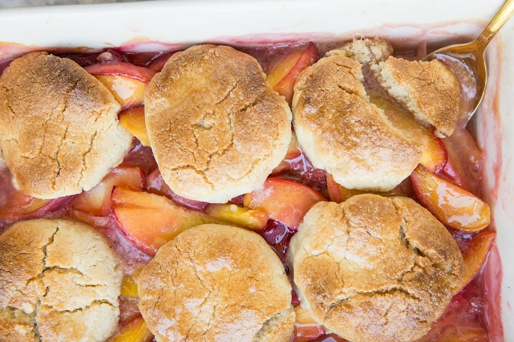 Grain-Free Peach Cobbler made paleo friendly with almond flour, pure maple syrup and coconut oil