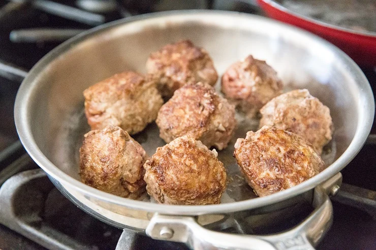Brown the meatballs in a skillet