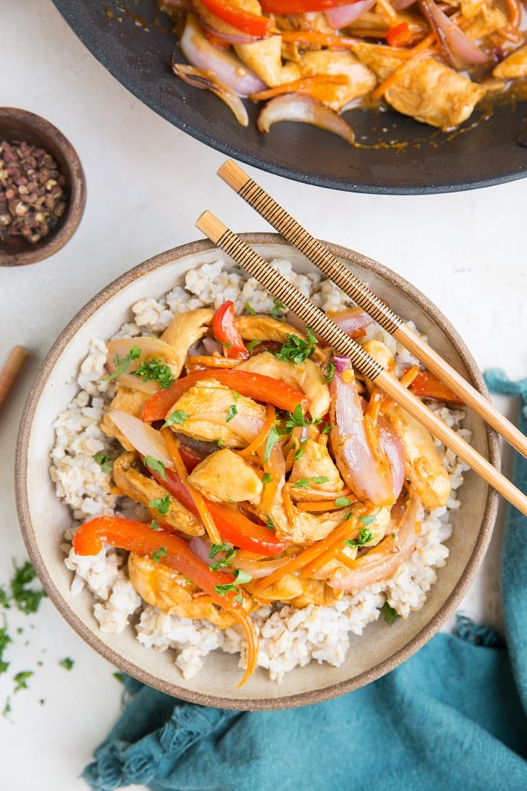 Healthy Paleo Szechuan Chicken made soy-free, refined sugar-free, and gluten-free. An easy healthy take on the classic takeout