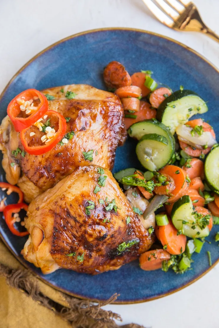 Easy Baked Teriyaki Chicken Thighs made refined sugar-free, soy-free, paleo-friendly and keto. An amazing meal to put on repeat!