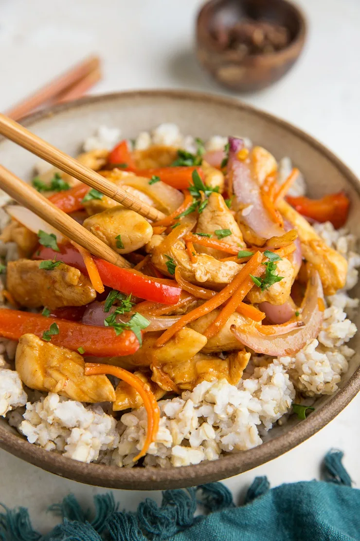 Easy Paleo Szechuan Chicken made soy-free, refined sugar-free, and gluten-free