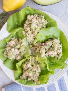 Tuna Salad Lettuce Wraps made mayo-free. This protein-packed lunch recipe comes together in minutes and is incredibly satiating!