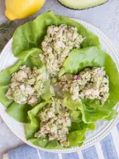 Tuna Salad Lettuce Wraps made mayo-free. This protein-packed lunch recipe comes together in minutes and is incredibly satiating!