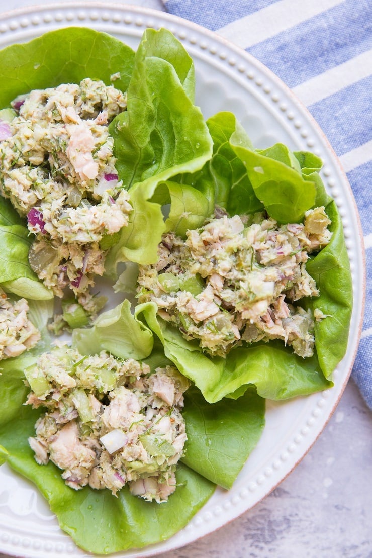 Tuna Salad Lettuce Wraps made mayo-free. This protein-packed lunch recipe comes together in minutes and is incredibly satiating!