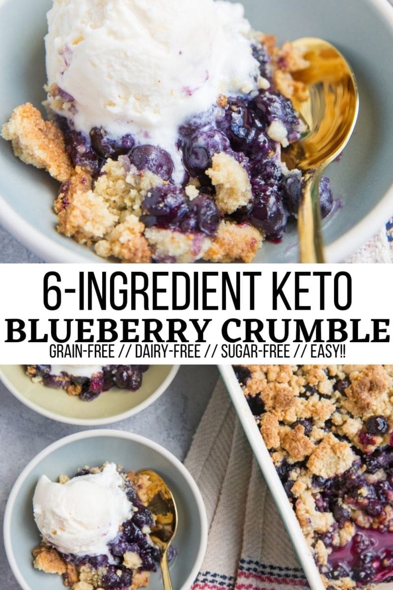 6-Ingredient Keto Blueberry Crumble - grain-free, dairy-free, sugar-free easy crumble recipe that tastes light and refreshing!