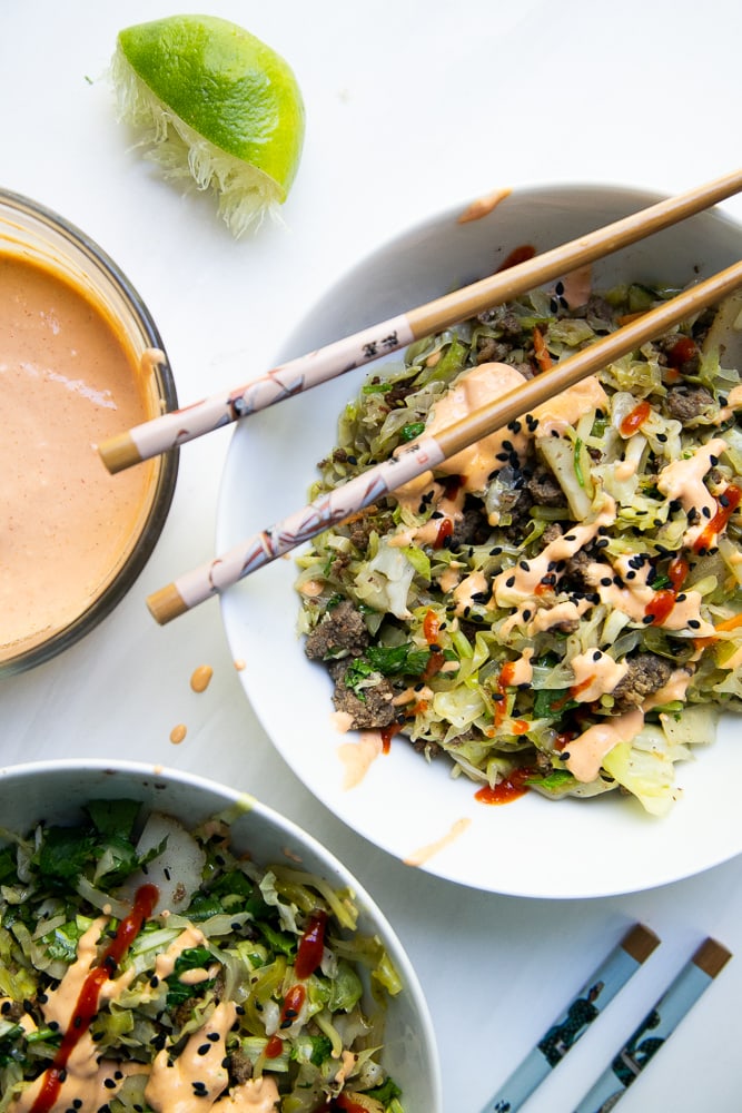 Egg Roll Bowls with Sriracha Mayo