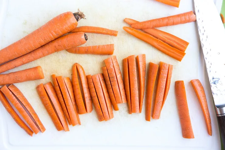 Chop carrots into fry shapes