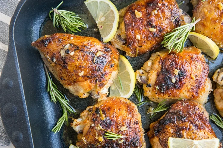 Baked Lemon Rosemary Garlic Chicken - easy crispy chicken recipe made with all clean ingredients