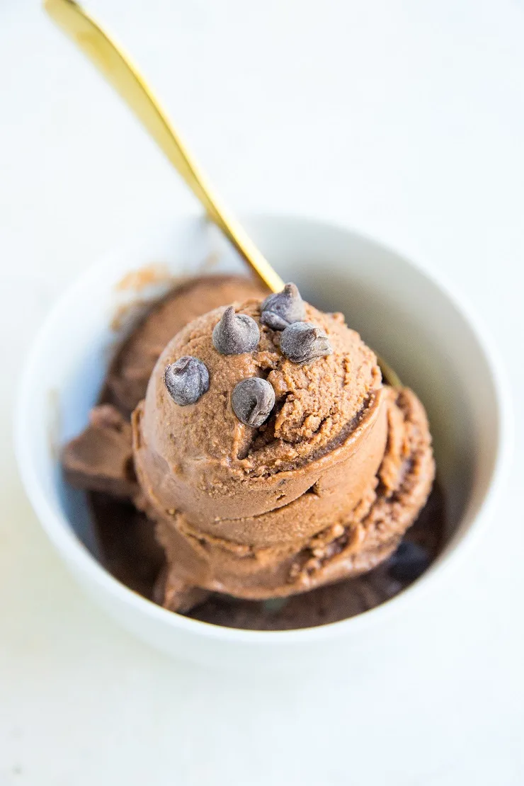Chocolate Banana Ice Cream made with three basic ingredients in your blender or food processor! No dairy, eggs, sugar or ice cream maker!