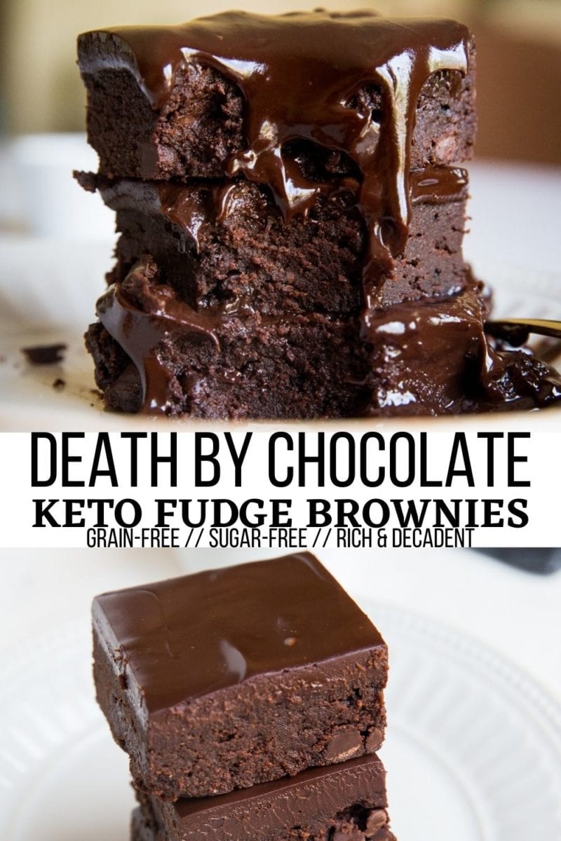 Death by Chocolate Keto Brownies made grain-free and sugar-free. Wildly rich, decadent, and amazing!