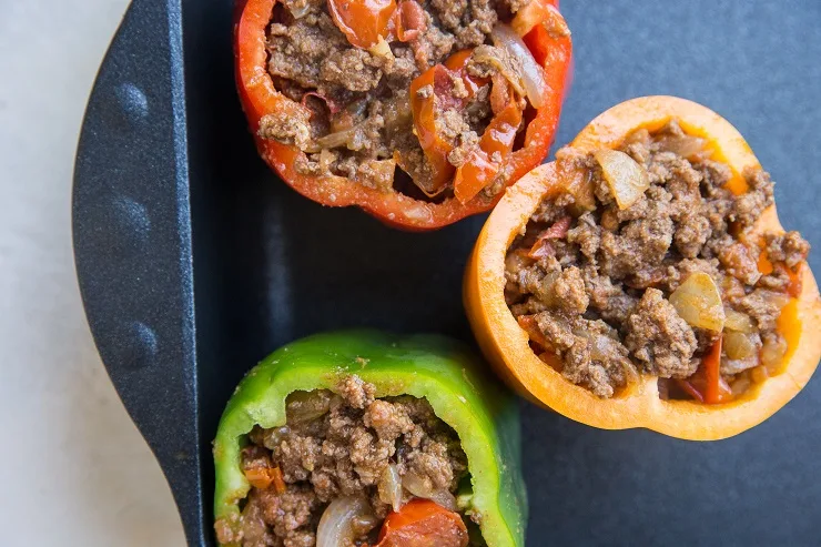 Stuff the peppers with ground beef mixture