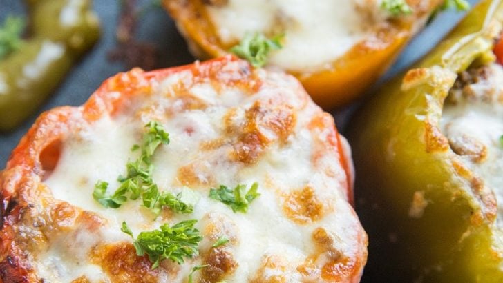 Easy Stuffed Bell Peppers made with just 10 basic ingredients! A quick and tasty dinner recipe that is filling and delicious.