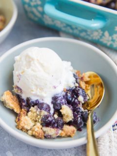 Keto Blueberry Cobbler made with only 6 ingredients! Grain-free, dairy-free, sugar-free, light and refreshing!