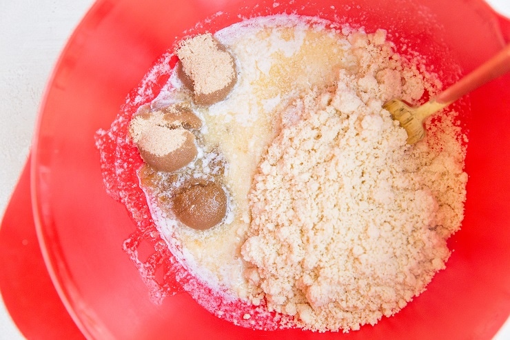 Ingredients for crumble topping in a mixing bowl