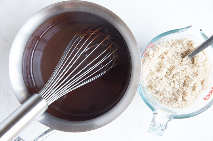 Stir in the almond flour, sugar-free sweetener, instant espresso and vanilla