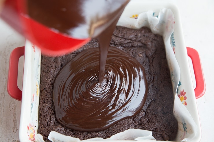 Pour ganache over the brownies