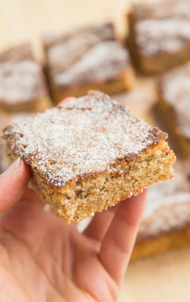 Grain-Free Sugar-Free Low-Carb Snickerdoodle Cookie Bars made with almond flour and sugar-free sweetener