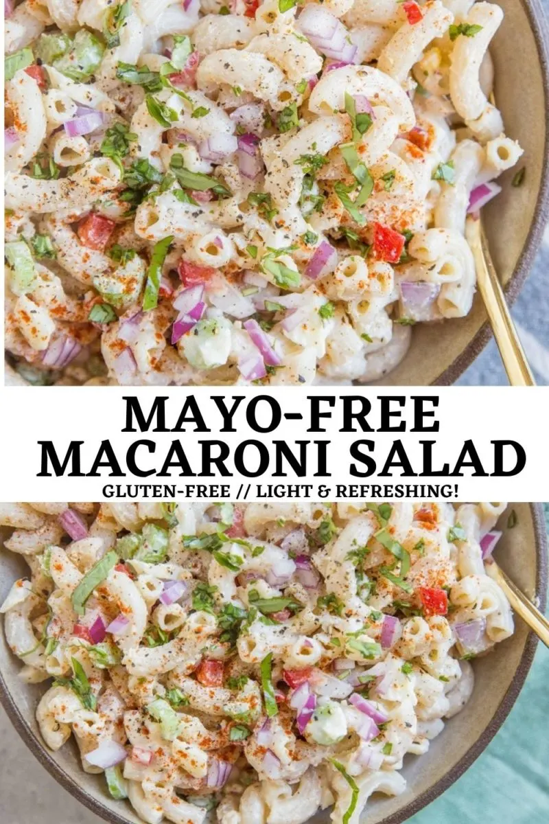 Mayo-Free Macaroni Salad - Fresh, creamy, easy classic Macaroni Salad recipe made mayo-free! This simple macaroni salad will surely be a family favorite! Serve it up at your gatherings for a lovely side dish. #pasta #pastasalad #macaorni #macaronisalad #glutenfree #summer #sidedish #summersalad
