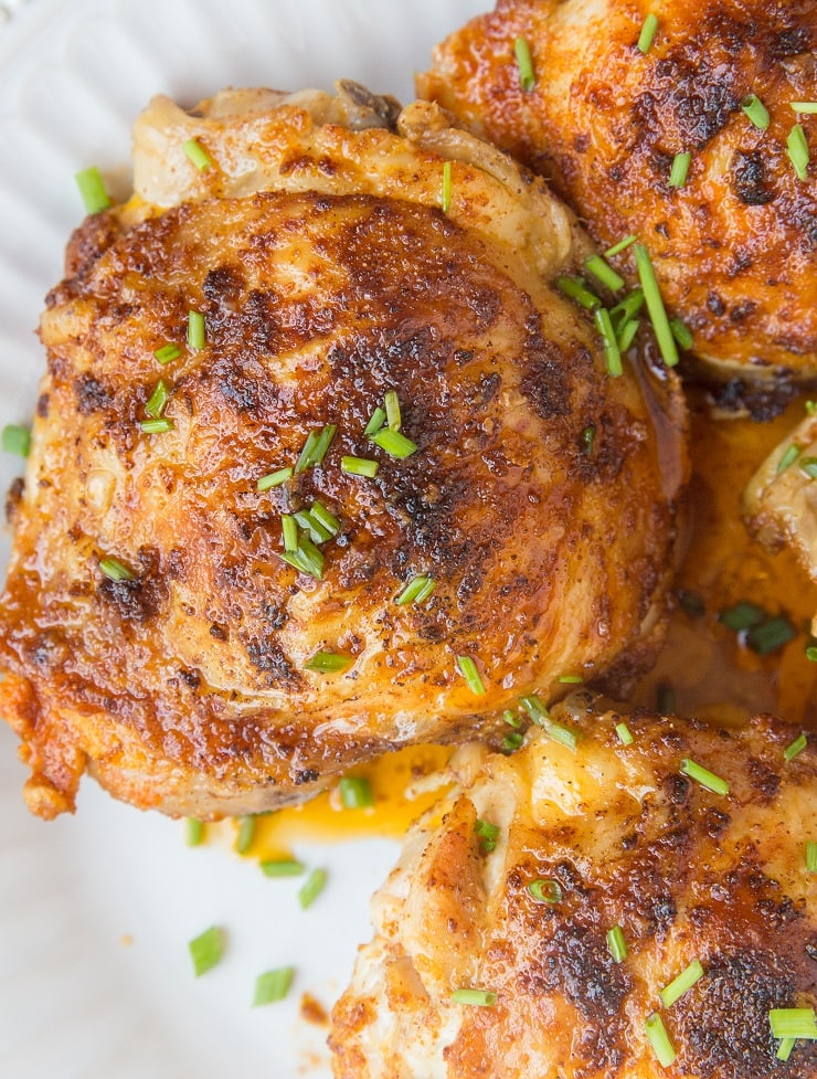 Air Fryer Crispy Chicken Thighs made with just a few simple ingredients is a goof-proof method for cooking chicken thighs. Crispy, tender, delicious!