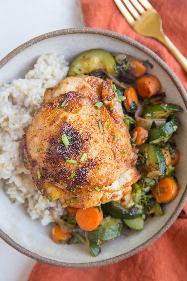 Air Fryer Crispy Chicken Thighs are easy to prepare and turn out magnificently crispy yet tender.