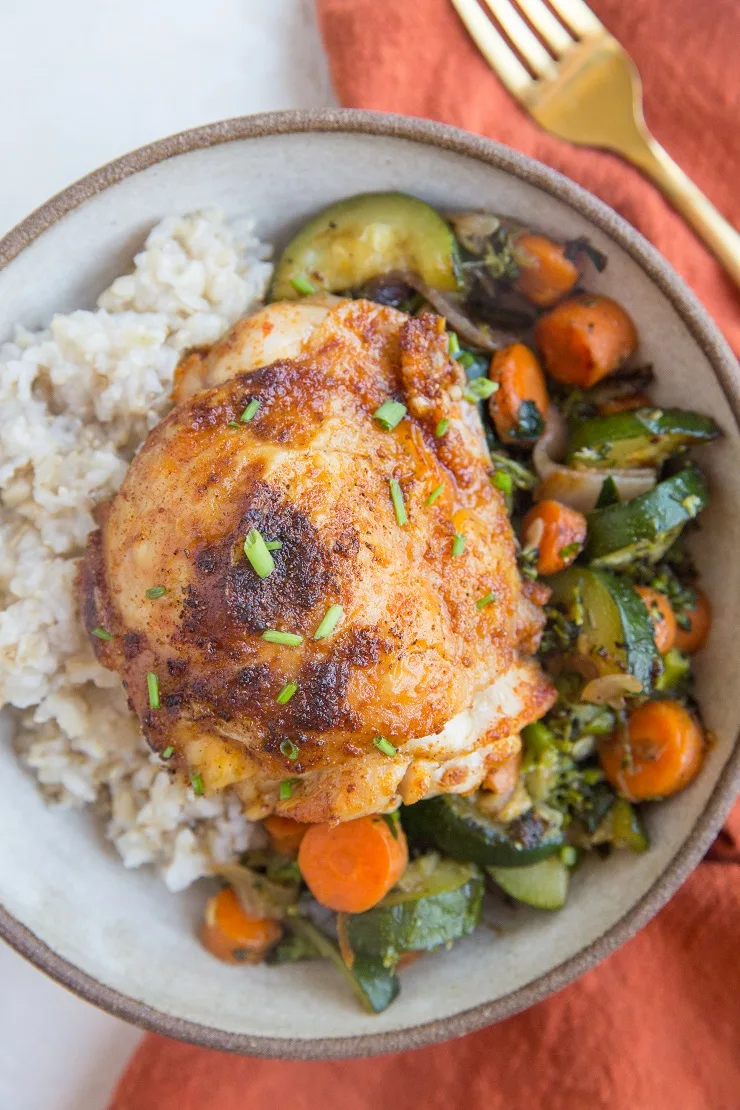 Air Fryer Crispy Chicken Thighs are easy to prepare and turn out magnificently crispy yet tender.