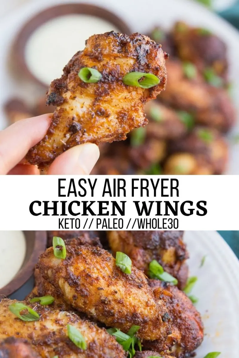 Easy Air Fryer Chicken Wings - perfectly crispy and tender chicken wings made fast in the air fryer. Paleo, keto, whole30