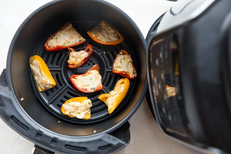 Bake the mini peppers in the air fryer