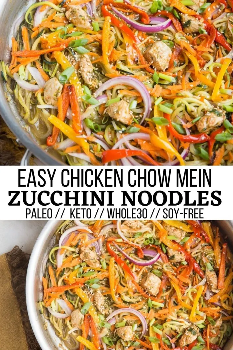Chicken Chow Mein Zoodles - Easy Chicken Chow Mein Zoodles with veggies and zucchini noodles is a clean, light and refreshing yet comforting low-carb dinner recipe! #chicken #chowmein #zoodles #grainfree #glutenfree #healthydinner #chicken #chickenrecipe #healthyrecipes
