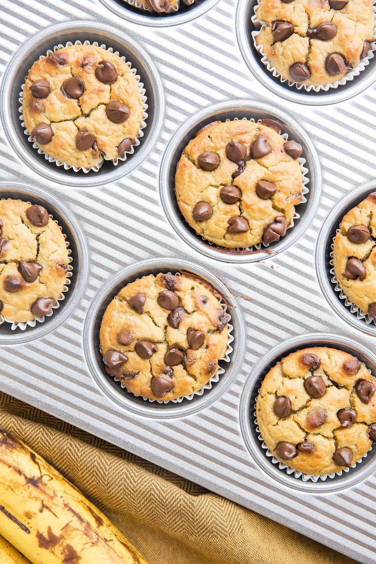 Flourless Gluten-Free Chickpea Banana Muffins with chocolate chips - an easy healthy muffin recipe that is dairy-free and refined sugar-free!