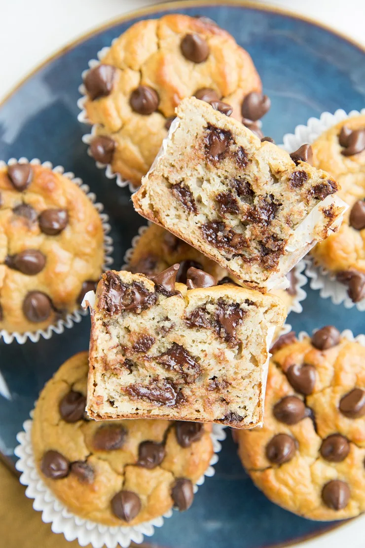 Healthy Chocolate Chip Chickpea Banana Muffins - dairy-free, refined sugar-free, and delicious!