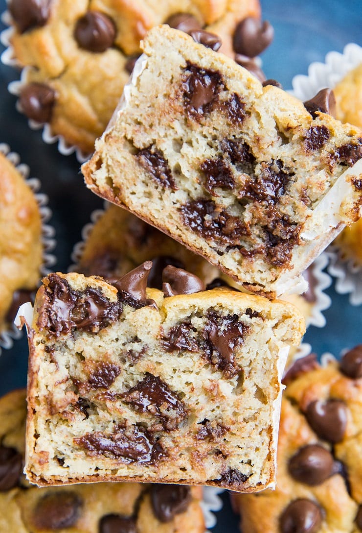 Flourless Chickpea Banana Chocolate Chip Muffins made easy in the blender. Gluten-free, dairy-free, healthy muffin recipe