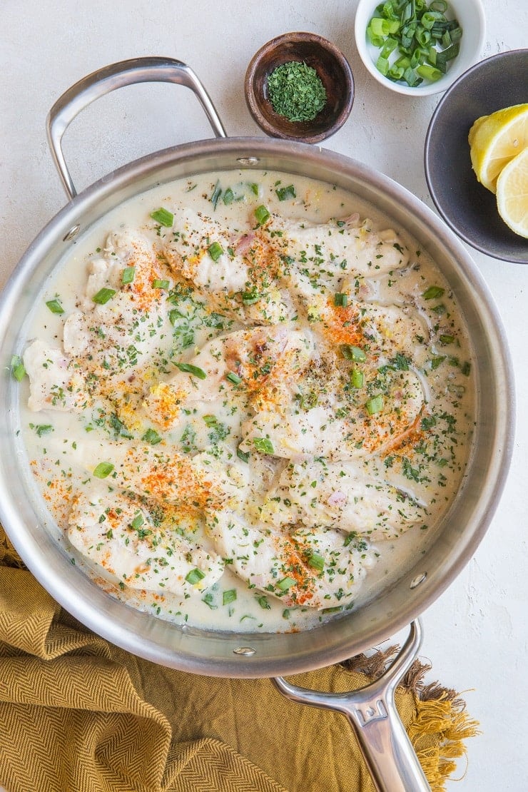 Creamy Lemon Garlic Chicken made in 30 minutes! Keto, paleo, low-carb, whole30 and delicious!