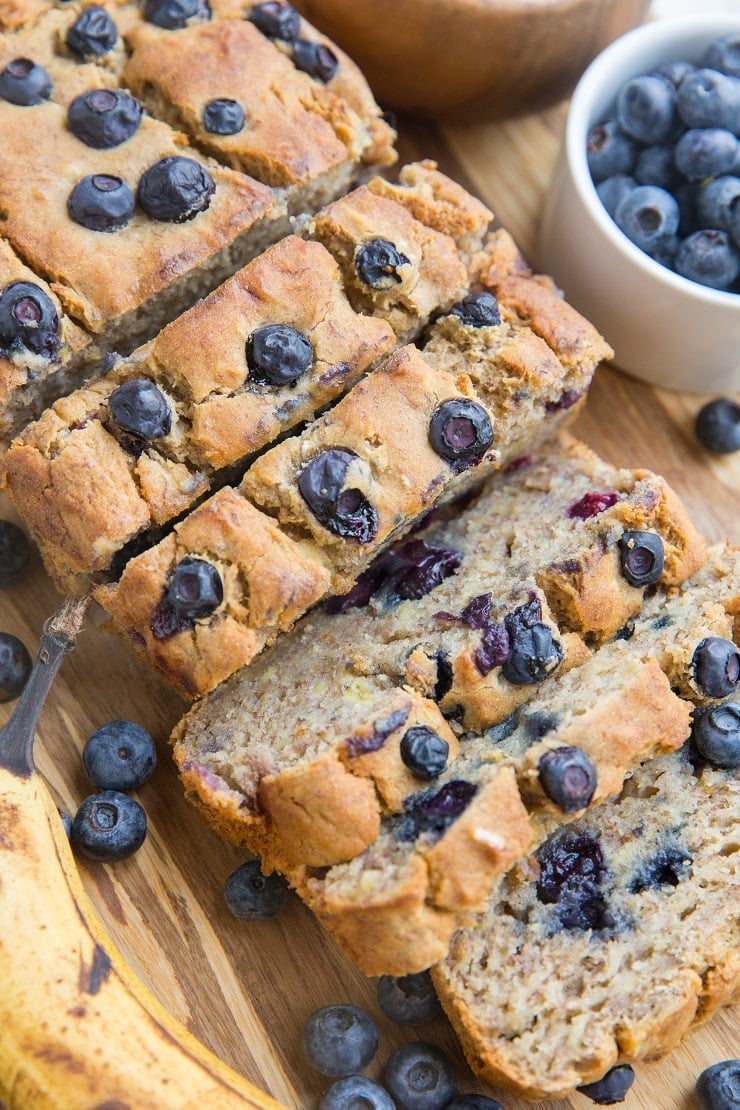 Gluten-Free Blueberry Banana Bread sweetened mostly with bananas! Refined sugar-free, dairy-free, moist, fluffy and delicious!